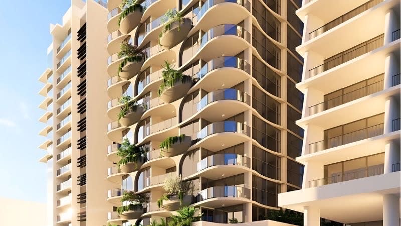 A rendering of Sherpa's proposed 28-storey debut Brisbane development.