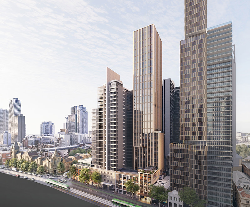 An artist's impression of the Brarz Developments proposed PBSA tower at 54 La Trobe Street