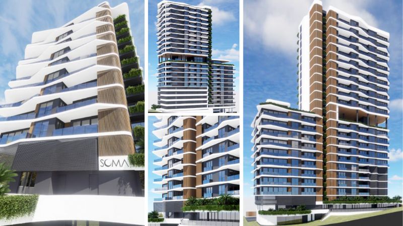 Renders of the proposed new dual mixed-use tower plans for the site at 7-11 Ferry Road, Southport.