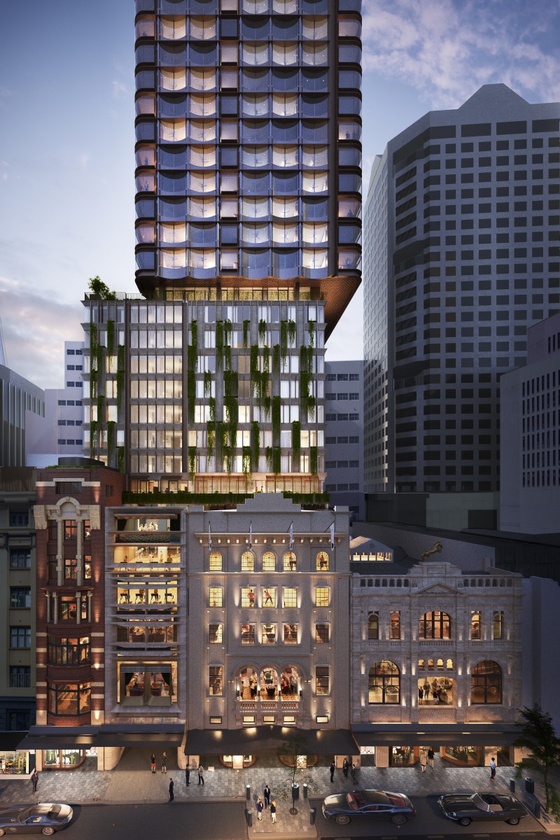 fjmt and BVN Architecture's renders of the 50-storey tower planned for the City Tattersalls Club project on Sydney's Pitt Street.