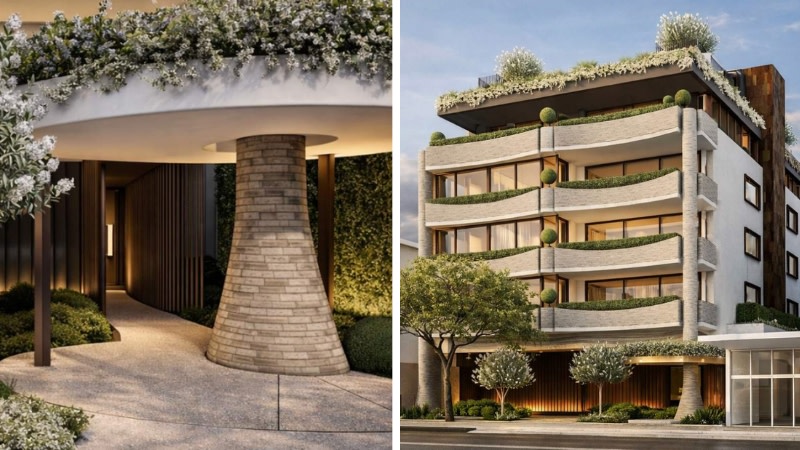 Renderings of the five-storey midrise proposal for 112-112A Racecourse Road, Ascot.
