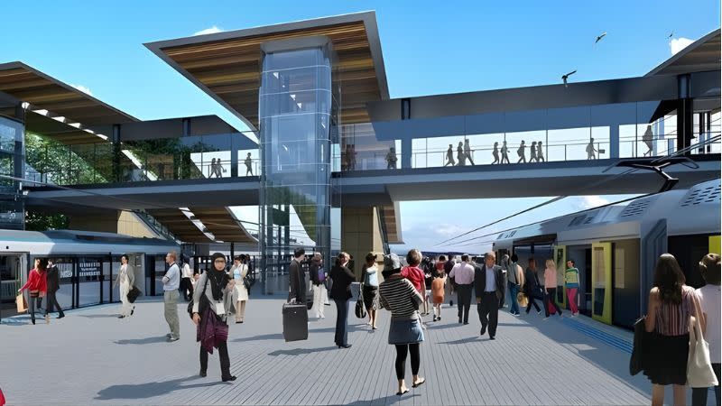 A render of the Metro station due to open in 2026 at the Marrickville train station