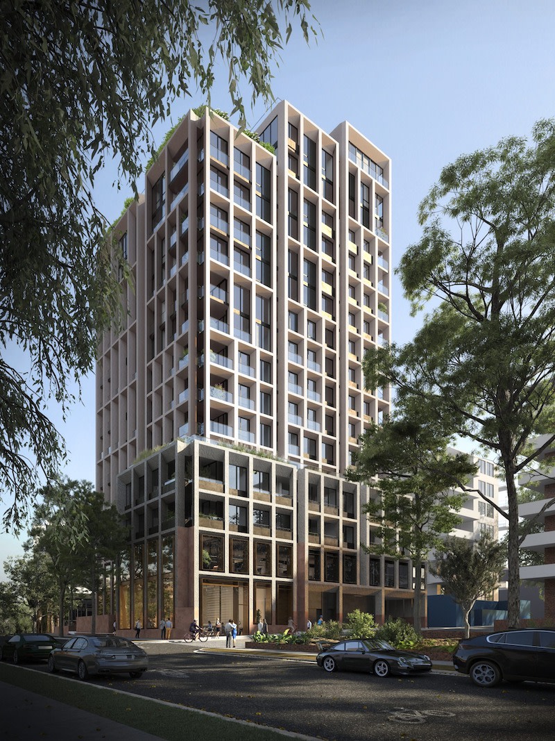 A render of the approved tower slated for a corner site in Chatswood.