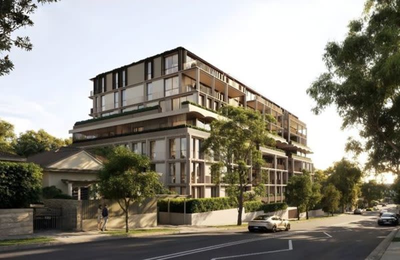 Street-level perspective by MHNDU illustrating the Dover Road frontage.