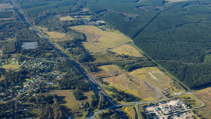 Aerial view of the 181ha mixed-use development site at Elimbah, about 54km north of the Brisbane CBD.