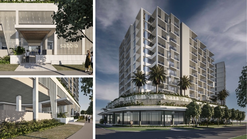 Renderings of the dual tower development proposed for 41-43 Aerodrome Road, Maroochydore.