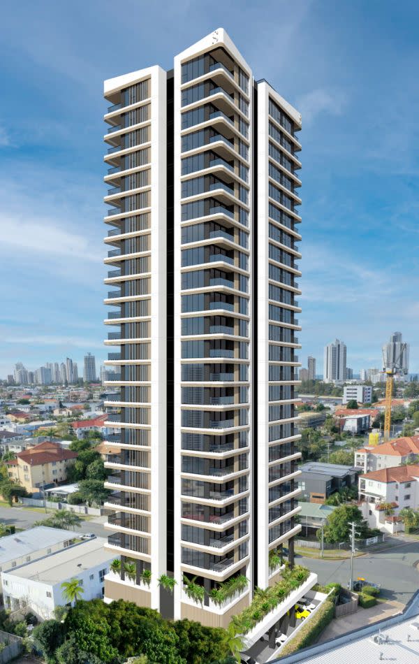 A render of the approved 25-storey Swan on Chevron residential tower.