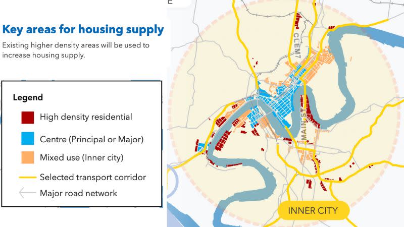 diagram of Brisbane city and where infrastructure charges will be dropped and height restrictions relaxed.