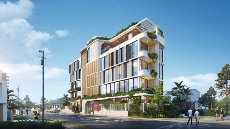 A rendering of the Archidom-designed midrise residential building proposed for 122 Hedges Avenue, Mermaid Beach.