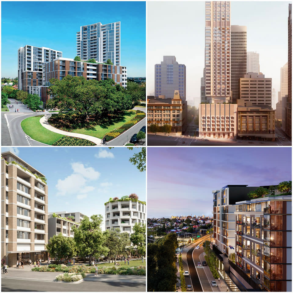 ▲ Highline in Westmead (top left), 133 Liverpool Street (top right), Tallawong Village (bottom left), The Siding in Petersham (bottom right). 