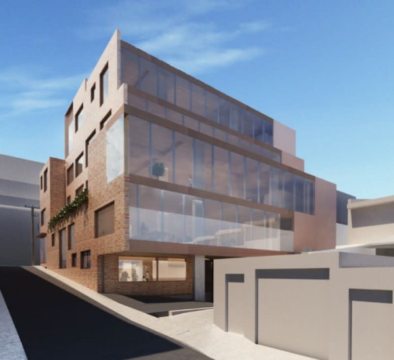 A render of the five-storey office building at 90A-96 Bridge Road from the Verity Street side. 