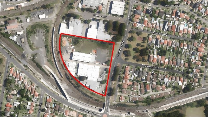Aerial view of the 2.1ha former industrial site at 30-46 Auburn Road, Regents Park, beside the rail corridor.