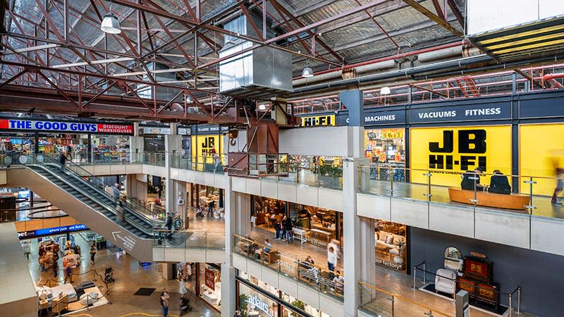 Interior shot of Home HQ Artarmon which houses major homemaker retailers including Freedom Furniture, Nick Scali and The Good Guys.