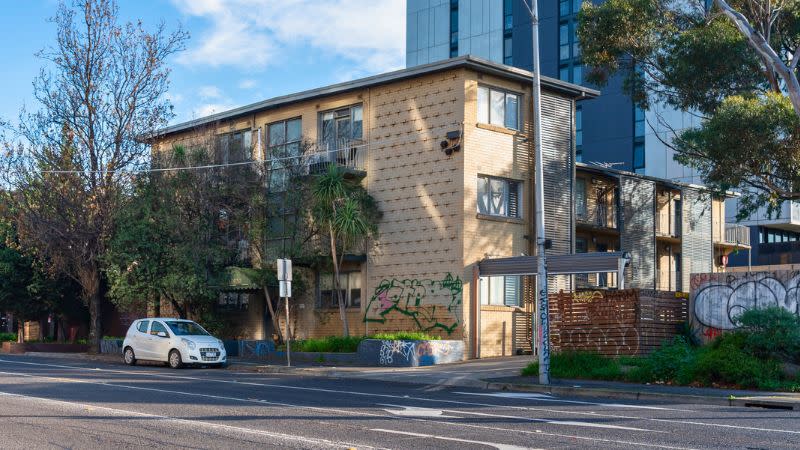 The property is currently improved with 21 one-bedroom apartments that generate about $180,000 a year in holding income and can be sold with vacant possession. St Kilda