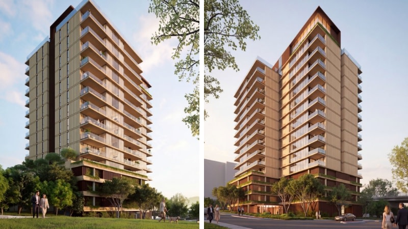 Renderings of the 16-storey, 77-unit tower proposed for 50-60 Albion Road, Albion.