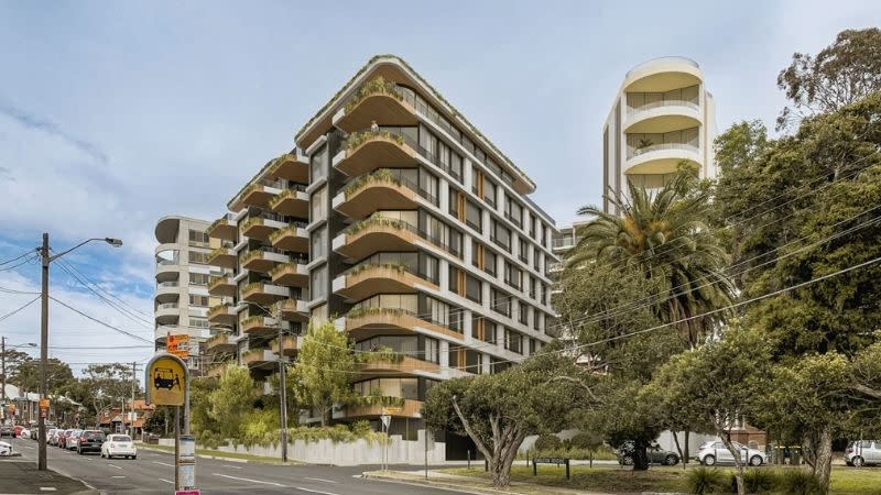 Render of the proposed medium-rise residential tower at 7-15 Bondi Road, Bondi Junction.