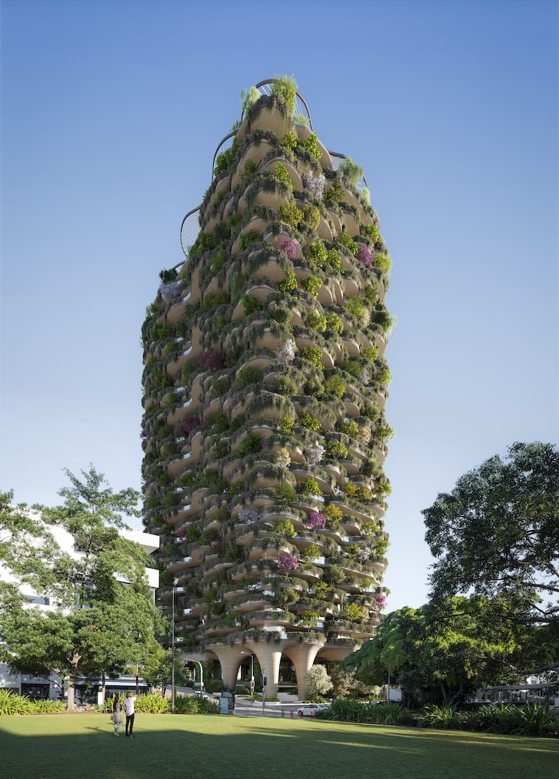 Render of Aria Property Group's revised Urban Forest tower scheme at South Brisbane.