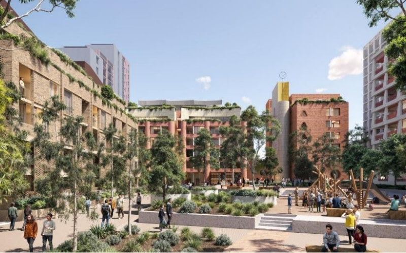 A render of an open space at the Waterloo BtR project by Coronation.