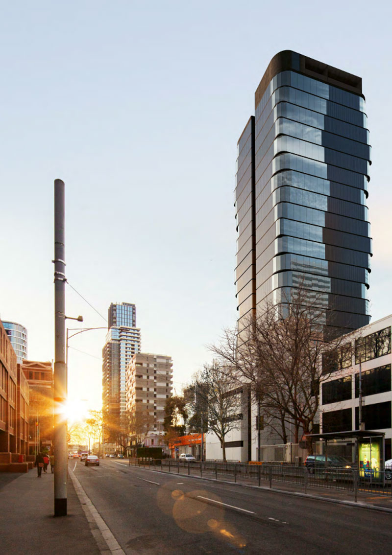 ▲ The new apartment building will be within walking distance to Queen Victoria Market and will be positioned between Flagstaff Gardens and Marvel Stadium. Image: KUD Architects
