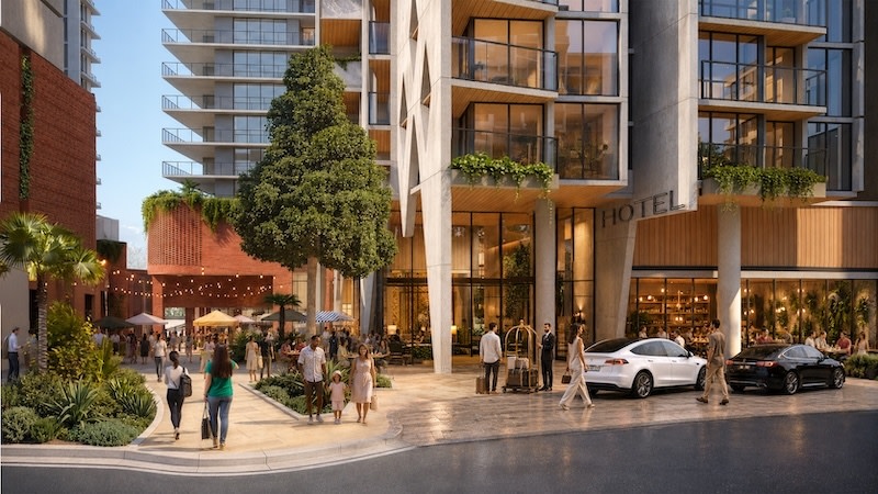 The proposed Montague Road hotel entry, with Stockwell planning a 400-room hotel as the third stage of the Kurilpa precinct.