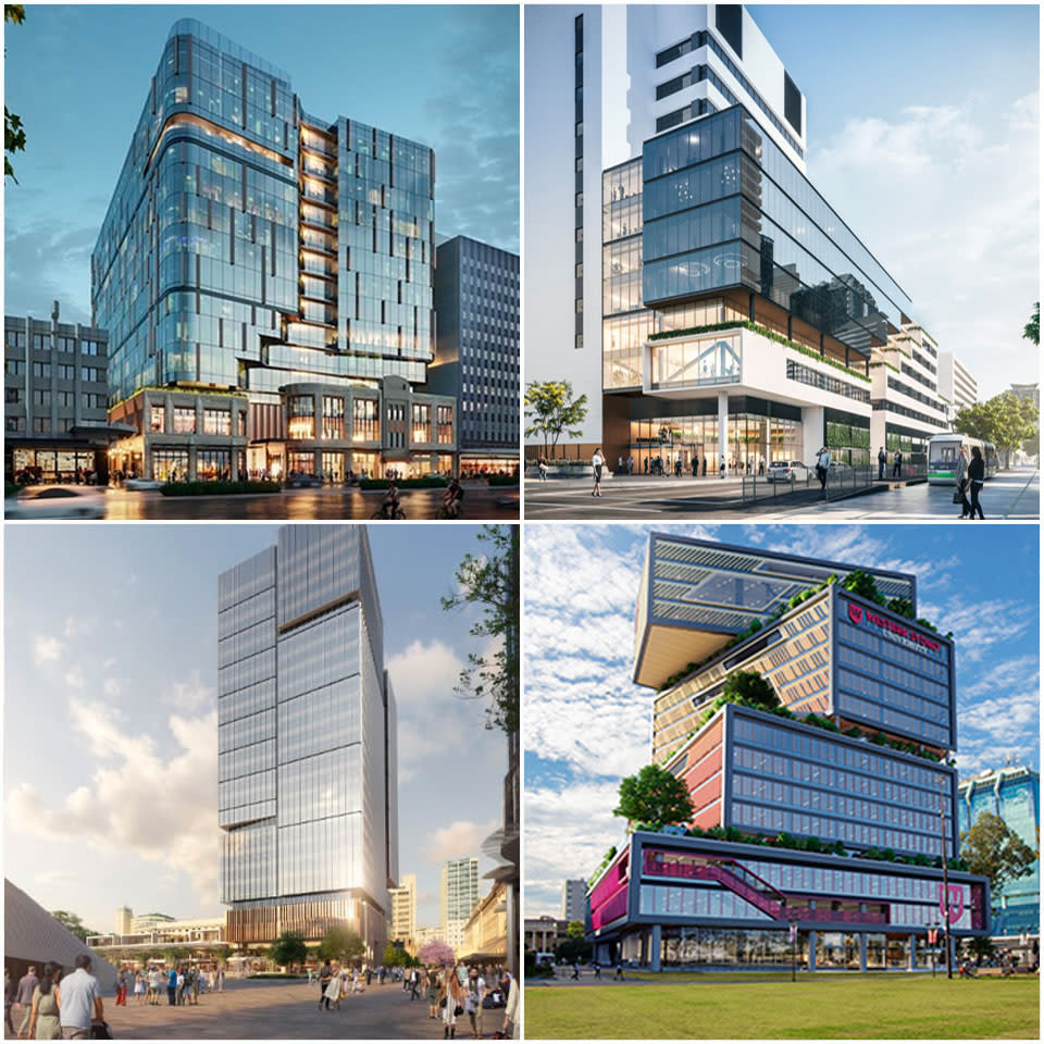 ▲ Charter Hall's 60 King William Street (top left), 637 Flinders Street (top right), Adelaide Festival Plaza - Tower One (bottom left), Western Sydney University - Bankstown City Campus (bottom right).