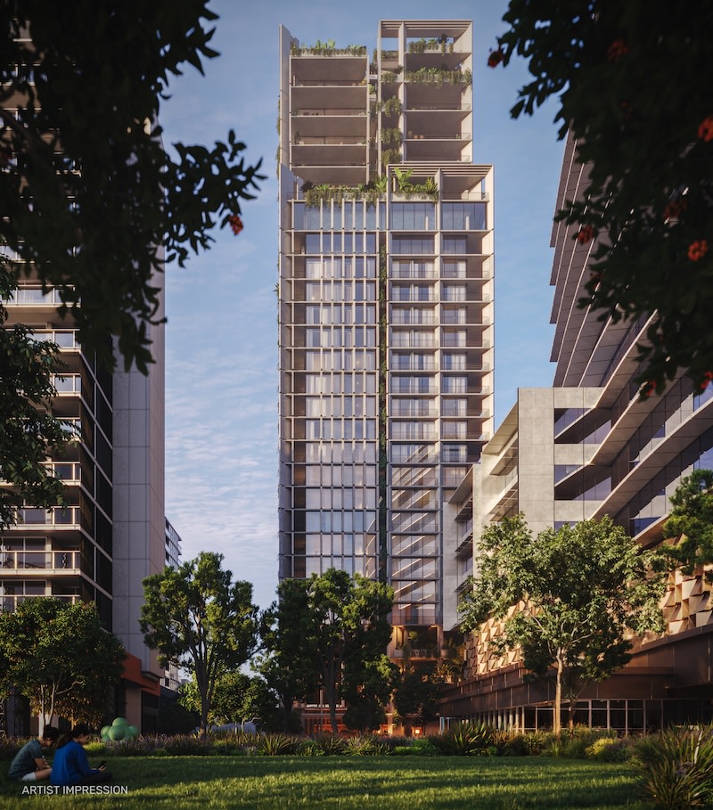 A rendering of the first tower of Panettiere Property Group’s Little Italy project at Newstead.