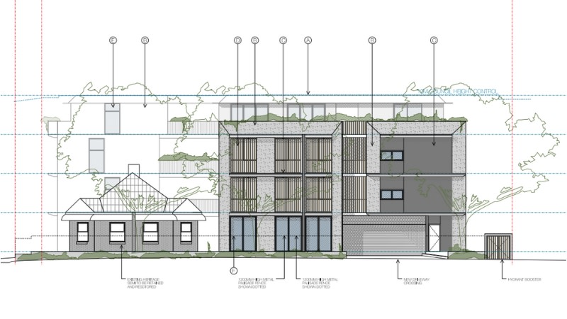 a 3-4 storey boarding house overlooking a heritage cottage in drawn up plans for a site in Kensington NSW. 