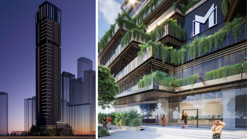 Renders of Meriton's proposed 74-storey beachfront tower comprising 519 apartments.