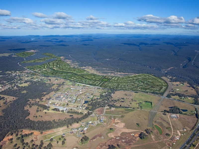 An aerial image of Wilton New Town showing growth areas