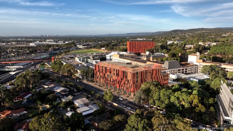Birds eye view of the Flinders Medical Centre tower expansion and upgrade.
