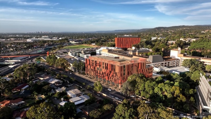 Birds eye view of the Flinders Medical Centre tower expansion and upgrade.