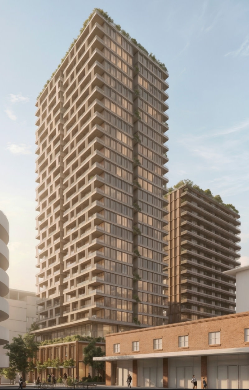 A rendering of the redesigned dual tower build-to-rent proposal for the Fortitude Valley site.