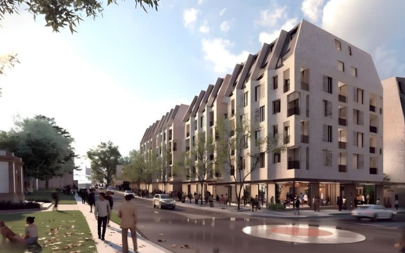 Architectus’ design for the $156.6m mixed-use precinct, which will replace Diamond Plaza and surrounding commercial buildings in central Wollongong.