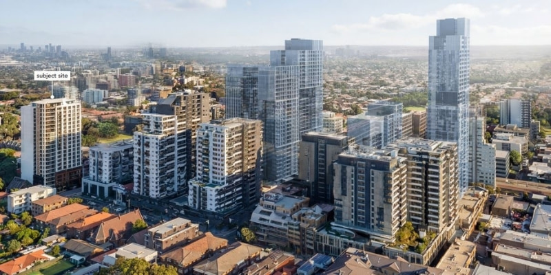 A render showing proposals across the Burwood North town centre