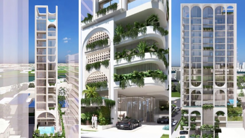 Renderings of the slender 20-storey tower proposed for 7 Anembo Street on Chevron Island.