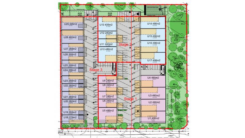 An architectural drawing of the proposed warehouse complex at Tile Street, Wacol.