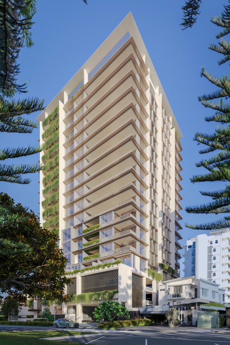 A rendering of the 17-storey residential tower proposed by S&S Projects for 209-213 Boundary Street, Coolangatta.