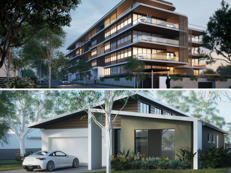 The apartment building and villas that will be built at Newcastle Golf Club.