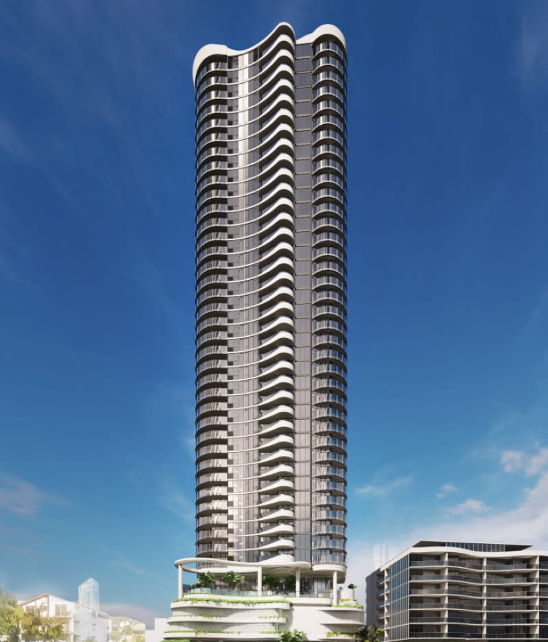 The Archidiom-designed tower at 42-46 Chelsea Avenue, Broadbeach by Raptis.