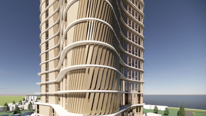 Render of Mosaic's approved Broadbeach apartment tower which will be wrapped in a climate-responsive shell. 