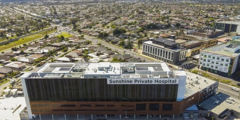 An aerial view of the Sunshine Private Hospital in St Albans, Melbourne, developed by Australian Unity's Healthcare Property Trust.