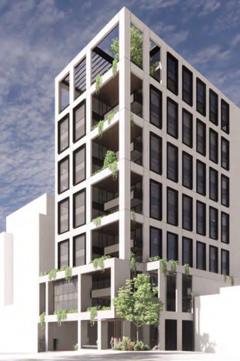 Render of the revised tower plans by Fortis for the site at 12 Kyabra Street, Newstead.