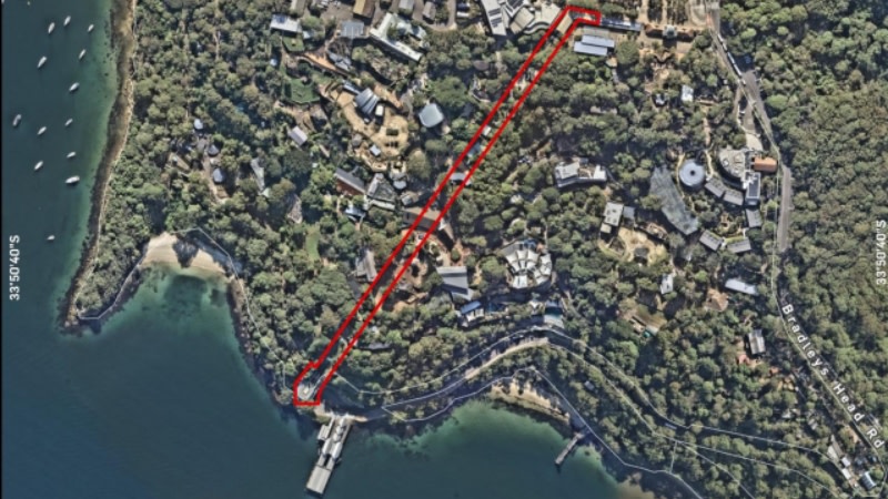 aerial image of taronga zoo in Mossman highlighting the route of the cable car or sky safari