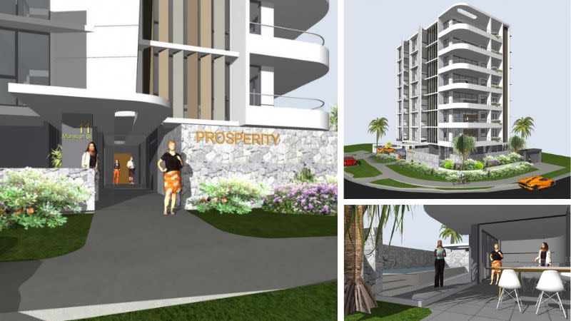 Renders of the eight-storey medium-rise residential development proposed for 11 Muraban Street, Mooloolaba.