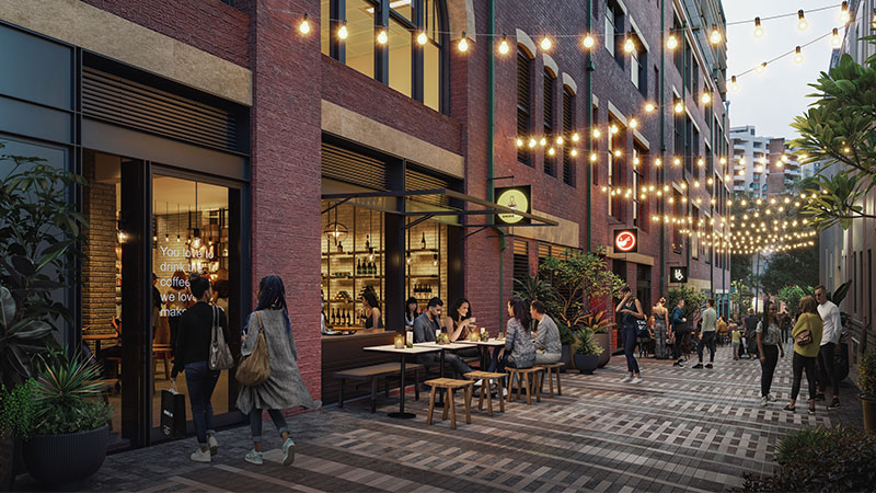 ▲ The existing three retail properties account for more than 40 per cent of the street frontage between Oxford Square and Taylor Square. Image: FJMT