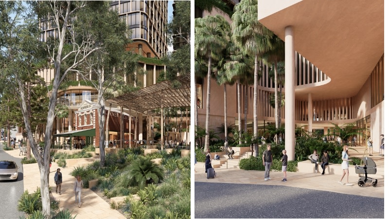 Renderings of the redesigned scheme with increased retail and restaurant space as well as more than 5300sq m of public open space.
