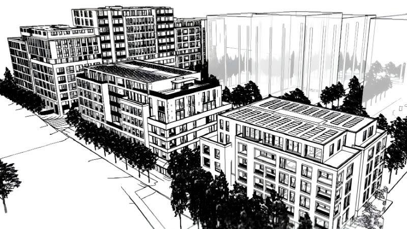 A Smith & Tzannes design report image showing the planned built form and scale of the Regents Park precinct, including Stage 3’s Building C.