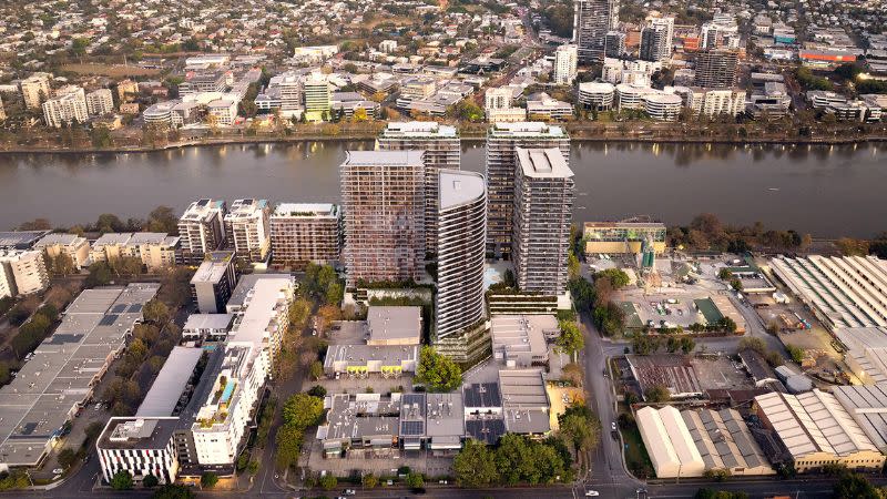 A rendering of ICD Property's six-tower riverfront development proposed for West End.