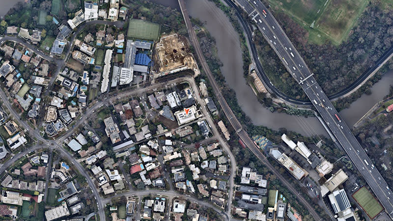 Heyington train station is just two minutes on foot, making it easy to commute in and out of the city. Image: Nearmap