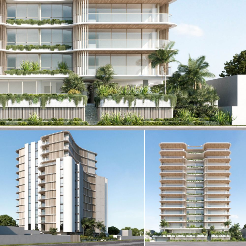 Artistic renders of the proposed 14-storey tower at 1177-1179 Gold Coast Highway, Palm Beach